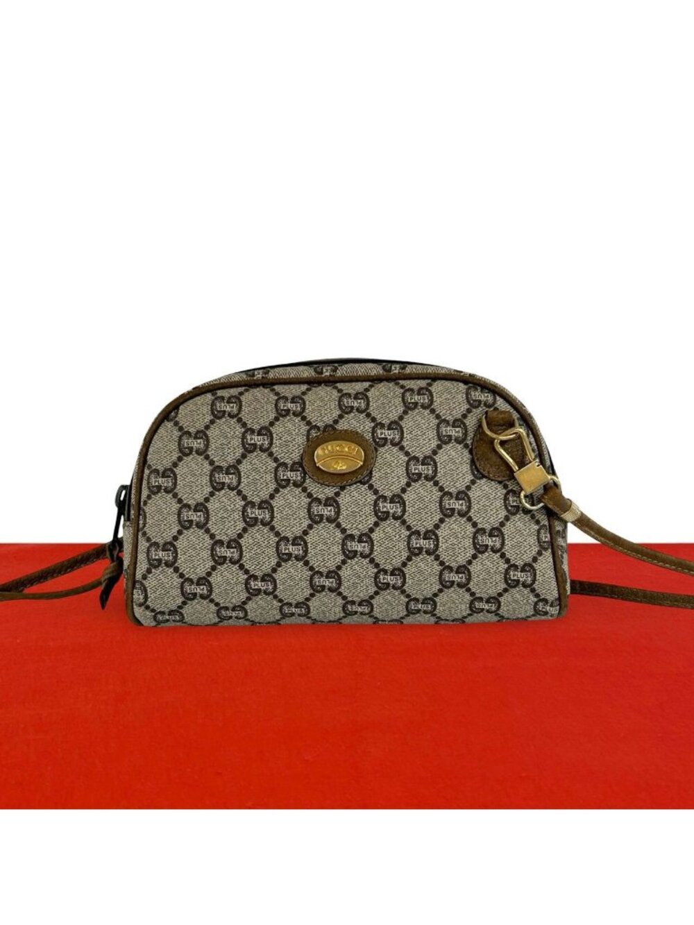 Gucci Vintage Plus Logo Pattern Leather Mini Shoulder Bag Pochette Brown